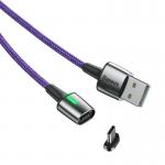 Cablu pentru incarcare si transfer de date Baseus Magnetic Zinc, LED, USB/USB Type-C, 2A, 2m, Mov 2 - lerato.ro