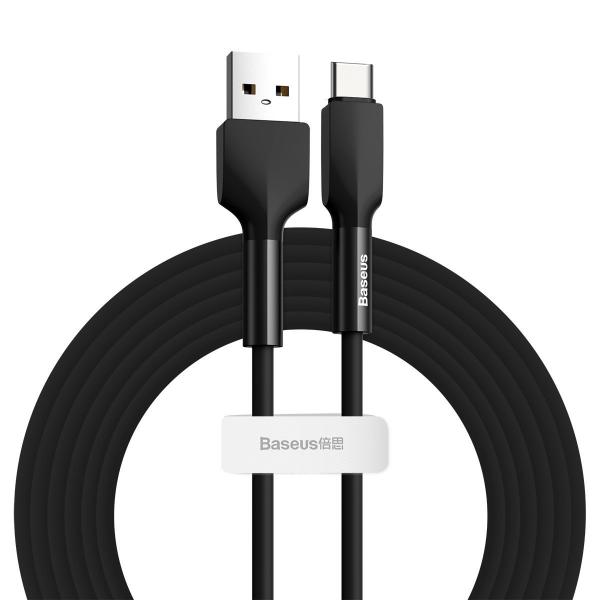 Cablu pentru incarcare si transfer de date Baseus Silica Gel, USB/USB Type-C, 2A, 2m, Negru