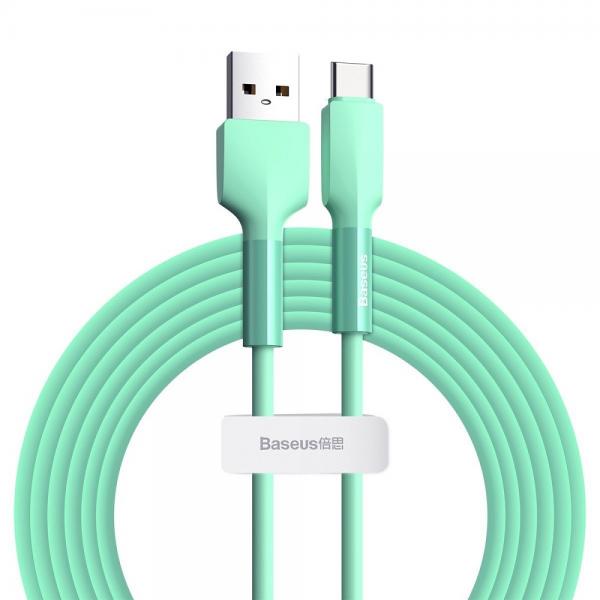 Cablu pentru incarcare si transfer de date Baseus Silica Gel, USB/USB Type-C, 2A, 2m, Verde 1 - lerato.ro