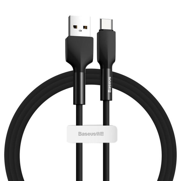 Cablu pentru incarcare si transfer de date Baseus Silica Gel, USB/USB Type-C, 3A, 1m, Negru 1 - lerato.ro