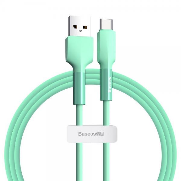 Cablu pentru incarcare si transfer de date Baseus Silica Gel, USB/USB Type-C, 3A, 1m, Verde 1 - lerato.ro