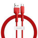 Cablu pentru incarcare si transfer de date Baseus Silica Gel, USB/USB Type-C, 3A, 1m, Rosu 2 - lerato.ro