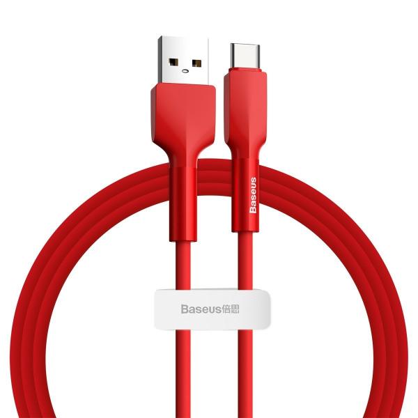 Cablu pentru incarcare si transfer de date Baseus Silica Gel, USB/USB Type-C, 3A, 1m, Rosu 1 - lerato.ro