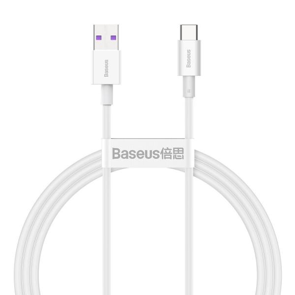 Cablu pentru incarcare si transfer de date Baseus Superior, USB/USB Type-C, 66W, 6A, 1m, Alb