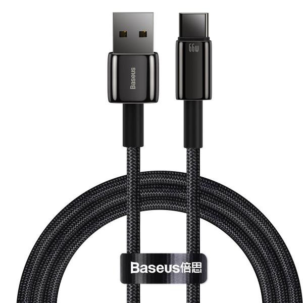 Cablu pentru incarcare si transfer de date Baseus Tungsten Gold, USB/USB Type-C, 66W, 1m, Negru 1 - lerato.ro