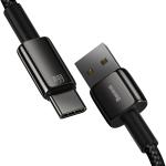 Cablu pentru incarcare si transfer de date Baseus Tungsten Gold, USB/USB Type-C, 66W, 1m, Negru