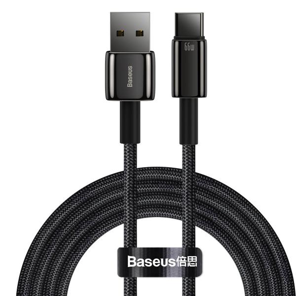 Cablu pentru incarcare si transfer de date Baseus Tungsten Gold, USB/USB Type-C, 66W, 2m, Negru 1 - lerato.ro