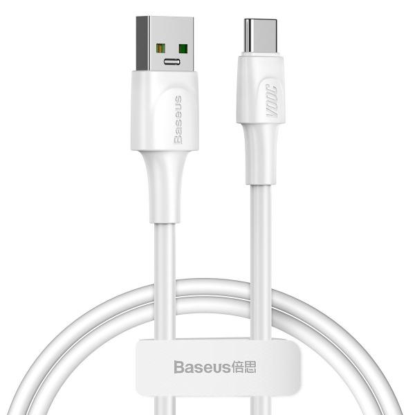 Cablu pentru incarcare si transfer de date Baseus White Series, USB/USB Type-C, VOOC, Quick Charge 5A, 1m, Alb 1 - lerato.ro