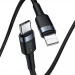Cablu pentru incarcare si transfer de date Baseus Cafule USB Type-C/Lightning 1m Negru/Gri