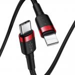 Cablu pentru incarcare si transfer de date Baseus Cafule USB Type-C/Lightning 1m Negru/Rosu