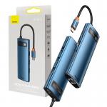 Adaptor HUB aluminiu 8-in-1 Baseus Metal Gleam, USB-C - 3x USB 3.0, 1x USB-C PD, 1x HDMI 4K, 1x RJ45, 1x MicroSD, 1x SD, Albastru 9 - lerato.ro