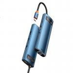 Adaptor HUB aluminiu 8-in-1 Baseus Metal Gleam, USB-C - 3x USB 3.0, 1x USB-C PD, 1x HDMI 4K, 1x RJ45, 1x MicroSD, 1x SD, Albastru 8 - lerato.ro