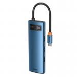 Adaptor HUB aluminiu 8-in-1 Baseus Metal Gleam, USB-C - 3x USB 3.0, 1x USB-C PD, 1x HDMI 4K, 1x RJ45, 1x MicroSD, 1x SD, Albastru 2 - lerato.ro