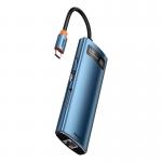 Adaptor HUB aluminiu 8-in-1 Baseus Metal Gleam, USB-C - 3x USB 3.0, 1x USB-C PD, 1x HDMI 4K, 1x RJ45, 1x MicroSD, 1x SD, Albastru 5 - lerato.ro