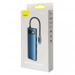 Adaptor HUB aluminiu 8-in-1 Baseus Metal Gleam, USB-C - 3x USB 3.0, 1x USB-C PD, 1x HDMI 4K, 1x RJ45, 1x MicroSD, 1x SD, Albastru 3 - lerato.ro