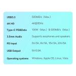 Adaptor HUB 4-in-1 Baseus PadJoy, USB-C - 1x HDMI, 1x USB 3.0, 1x USB-C PD, 1x Mini Jack 3.5mm, Gri inchis 12 - lerato.ro