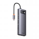 Adaptor HUB aluminiu 9-in-1 Baseus Metal Gleam, USB-C - 2x USB 3.0, 1x USB 2.0, 1x USB-C PD, 2x HDMI 4K, 1x RJ45, 1x MicroSD, 1x SD, Gri 4 - lerato.ro