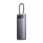 Adaptor HUB aluminiu 9-in-1 Baseus Metal Gleam, USB-C - 2x USB 3.0, 1x USB 2.0, 1x USB-C PD, 2x HDMI 4K, 1x RJ45, 1x MicroSD, 1x SD, Gri 7 - lerato.ro