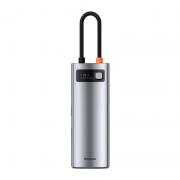 Adaptor HUB aluminiu 7-in-1 Baseus Metal Gleam, USB-C - 1x HDMI, 3x USB 3.0, 1x USB-C PD 100W, 1x MicroSD, 1x SD, Gri