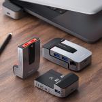 Adaptor HUB aluminiu 9-in-1 Baseus Armor Age, 2x USB-C - 3x USB 3.0, 1x USB-C, 2x Thunderbolt 3, 1x HDMI, 1x RJ45, 1x Mini Jack 3.5 mm, Gri 7 - lerato.ro