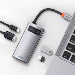 Adaptor HUB aluminiu 4-in-1 Baseus Metal Gleam, USB-C - 1x USB 3.0, 1x USB 2.0, 1x HDMI, 1x USB-C, Gri 10 - lerato.ro