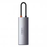 Adaptor HUB aluminiu 5-in-1 Baseus Metal Gleam, USB-C - 3x USB 3.0, 1x HDMI, 1x USB-C, 30Hz, Gri