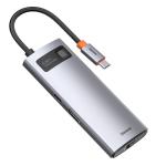 Adaptor HUB aluminiu 6-in-1 Baseus Metal Gleam, USB-C - 3x USB 3.0, 1x HDMI, 1x USB-C, 1x RJ45, Gri 6 - lerato.ro