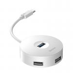 Adaptor HUB 4-in-1 Baseus Round Box, USB-C - 1x USB 3.0, 3x USB 2.0, 15cm, Alb 4 - lerato.ro