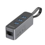 Adaptor HUB aluminiu 4-in-1 Baseus Steel Cannon, USB - 3x USB 3.0, 1x RJ45, 12cm, Gri inchis