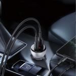 Incarcator auto Baseus Digital Display, USB/USB-C, Putere 45W, Quick Charge 4.0, Silver