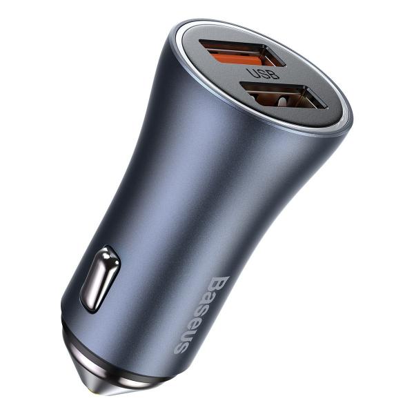 Incarcator auto Baseus Golden, 2x USB, Quick Charge 3.0, Power Delivery 40W, Gri