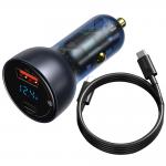 Incarcator auto Baseus Digital Display, USB/USB-C, Putere 65W, Quick Charge, Cablu USB-C 1m, Black 2 - lerato.ro