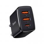 Incarcator retea rapid compact Baseus CCXJ-E01, 2xUSB, USB-C, PD/QC 3.0, 30W, 3A, Negru 2 - lerato.ro