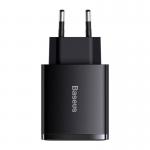 Incarcator retea rapid compact Baseus CCXJ-E01, 2xUSB, USB-C, PD/QC 3.0, 30W, 3A, Negru 3 - lerato.ro