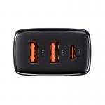 Incarcator retea rapid compact Baseus CCXJ-E01, 2xUSB, USB-C, PD/QC 3.0, 30W, 3A, Negru 4 - lerato.ro
