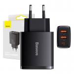 Incarcator retea rapid compact Baseus CCXJ-E01, 2xUSB, USB-C, PD/QC 3.0, 30W, 3A, Negru 7 - lerato.ro