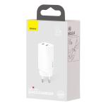Incarcator retea Baseus GaN2 Lite, 2x USB-C, Quick Charge 4.0, Power Delivery 3.0, 65W, Alb