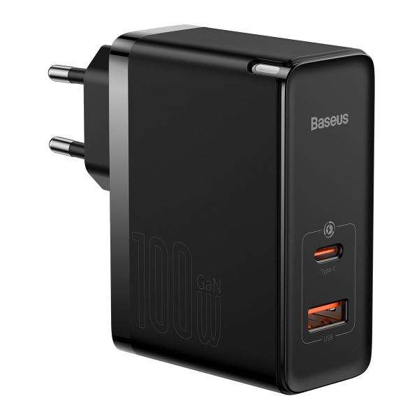 Incarcator retea Baseus GaN5 Pro, USB/USB-C, Quick Charge, 100W, Cablu USB-C inclus, Negru 1 - lerato.ro