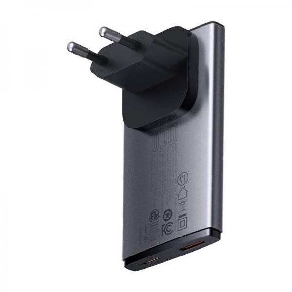 Incarcator retea Baseus GaN5 Pro Ultra Slim, USB/USB-C, 65W, Cablu inclus, Gri