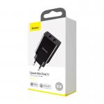 Incarcator retea Baseus Speed Mini Dual U, 2x USB, Quick Charge, 10.5W, 2A, Negru