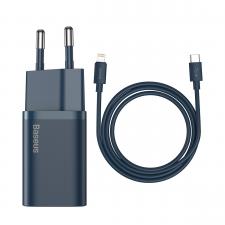 Incarcator retea Baseus Super Si, USB-C, Power Delivery 20W, Cablu Lightning 1m inclus, Albastru