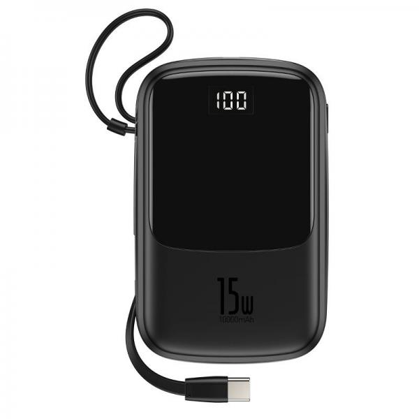 Baterie externa portabila cu cablu USB Type-C Baseus QPOW Power Bank 10000 mAh Black