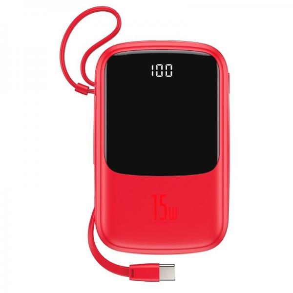 Baterie externa portabila cu cablu USB Type-C Baseus QPOW Power Bank 10000 mAh Red 1 - lerato.ro
