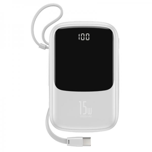 Baterie externa portabila cu cablu USB Type-C Baseus QPOW Power Bank 10000 mAh White