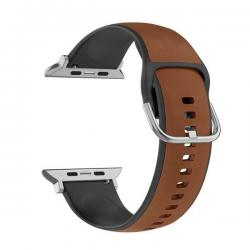 Curea Beline Silicone and Leather Strap compatibila cu Apple Watch 42/44/45/49mm, Negru / Maro