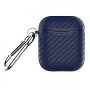 Carcasa Beline Carbon Cover compatibila cu Apple AirPods 1/2, Albastru
