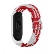 Curea textila Beline compatibila cu Xiaomi Mi Band 7/6/5, Alb / Rosu 