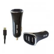 Incarcator auto Beline, 4A, 3x USB-A, 1x Cablu Lightning 1m, Negru