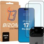 Set protectie 3in1 Bizon Glass Edge Pack, 2 folii sticla ecran + 1 folie sticla camera foto, compatibil cu iPhone 17 Pro Max, Transparent 2 - lerato.ro
