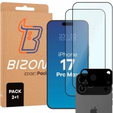 Set protectie 3in1 Bizon Glass Edge Pack, 2 folii sticla ecran + 1 folie sticla camera foto, compatibil cu iPhone 17 Pro Max, Transparent